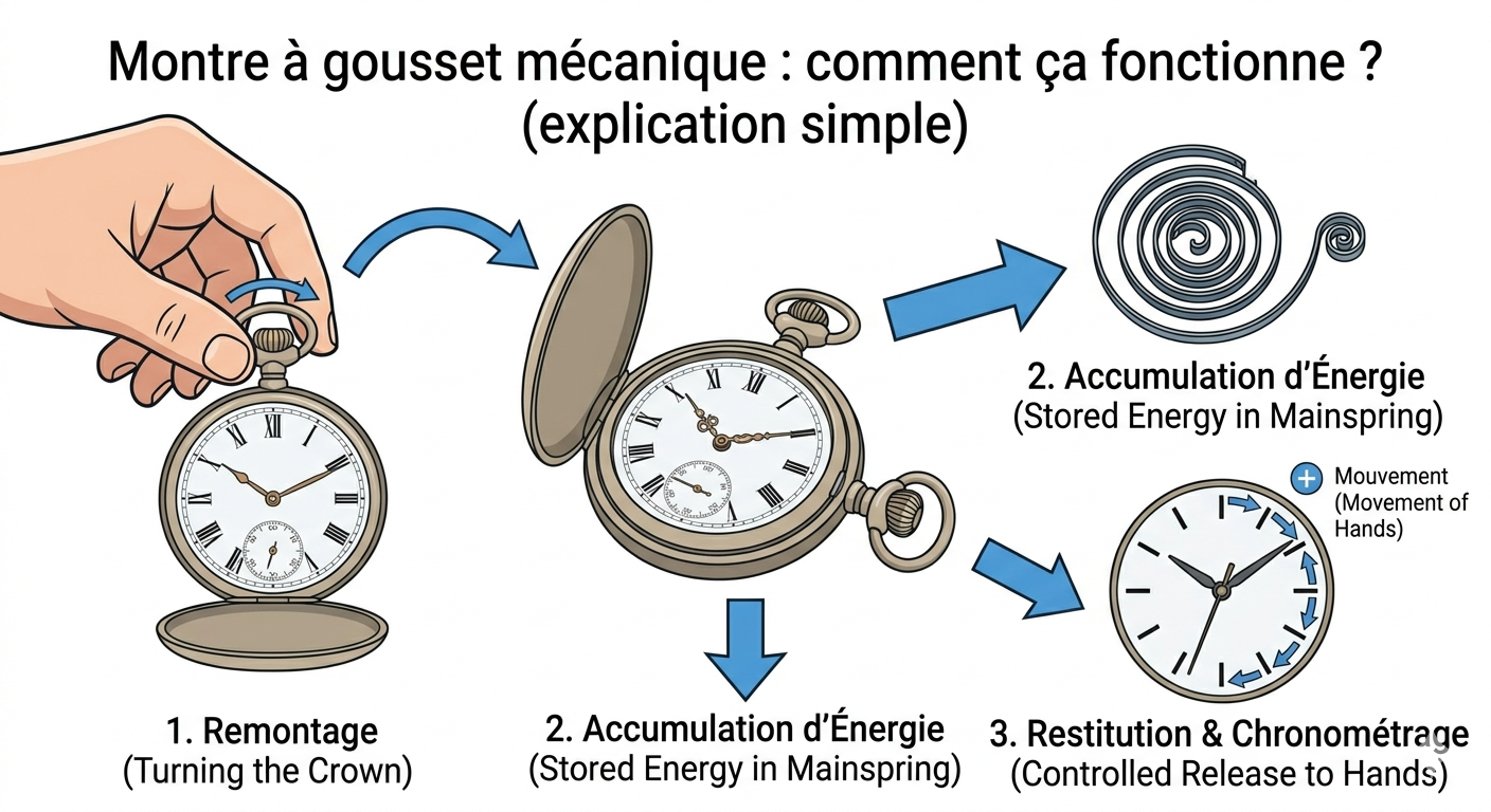 Montre à gousset mécanique : comment ça fonctionne ? (explication simple)