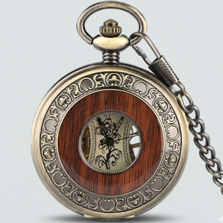 Montre à Gousset Mécanique Bronze et Bois Précieux