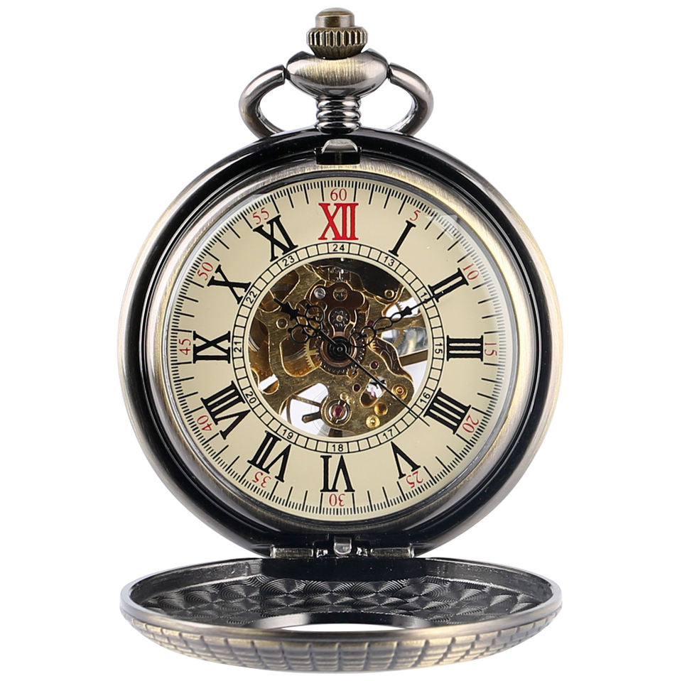 Montre Gousset Mécanique Squelette Vintage Pendentif Argenté Luxe