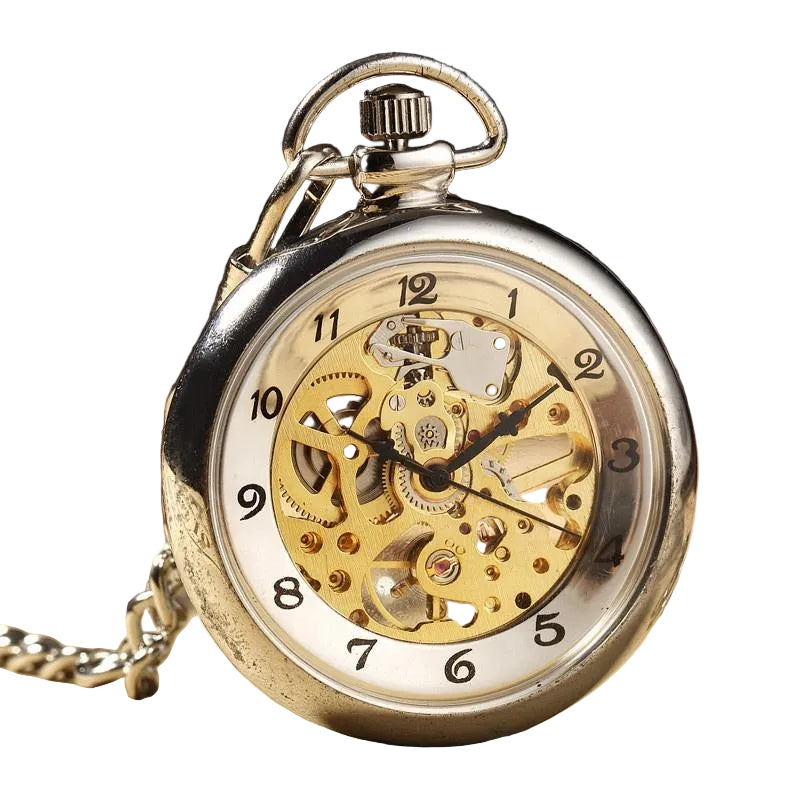 Montre Gousset Mécanique Squelette Remontage Manuel Argenté Luxe