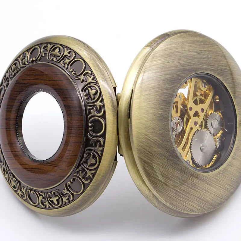 Montre à Gousset Mécanique Bronze et Bois Précieux