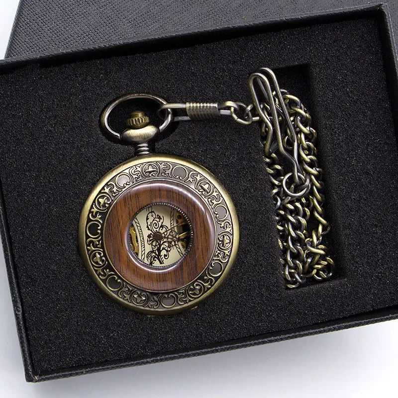 Montre à Gousset Mécanique Bronze et Bois Précieux
