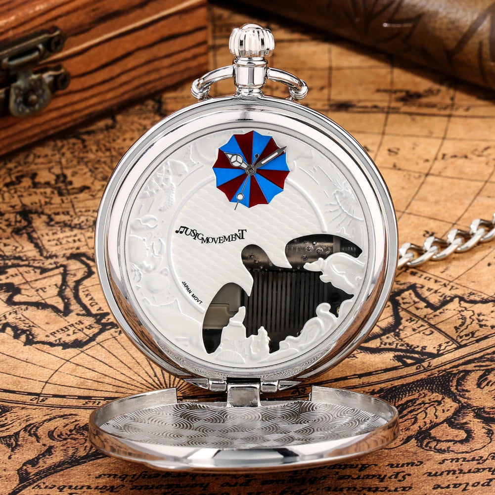 Montre Gousset Musicale Quartz Rétro Tortue de Mer