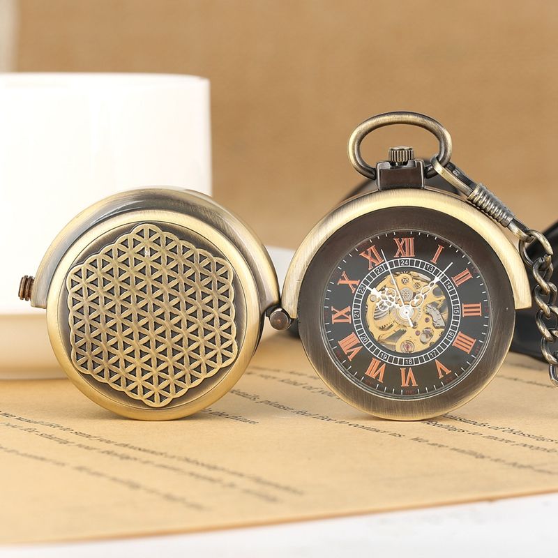 Montre Gousset Mécanique Steampunk Bronze Double Plateau