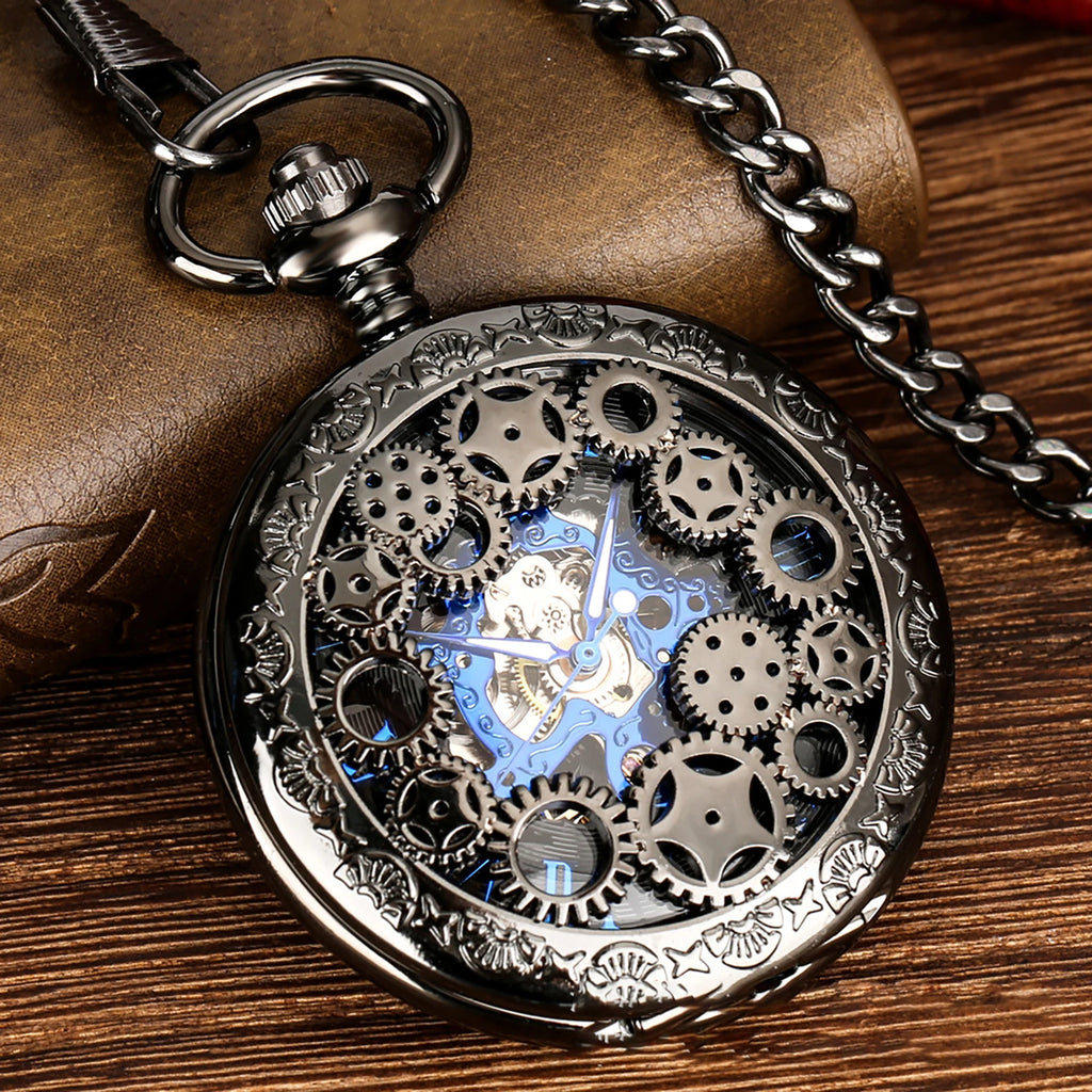Montre à Gousset Mécanique Squelette Bleue