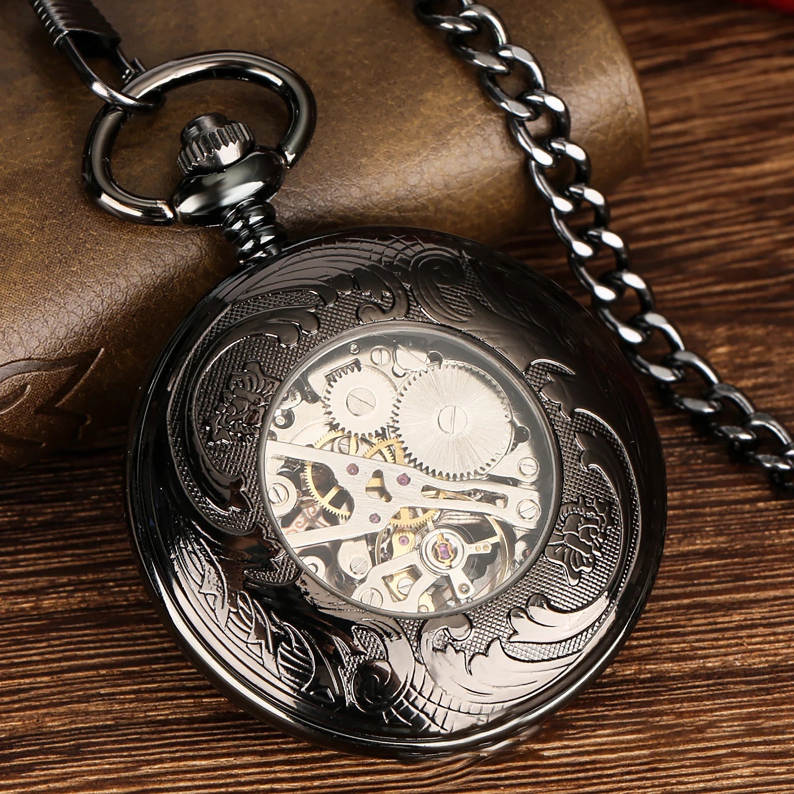Montre à Gousset Mécanique Squelette Bleue