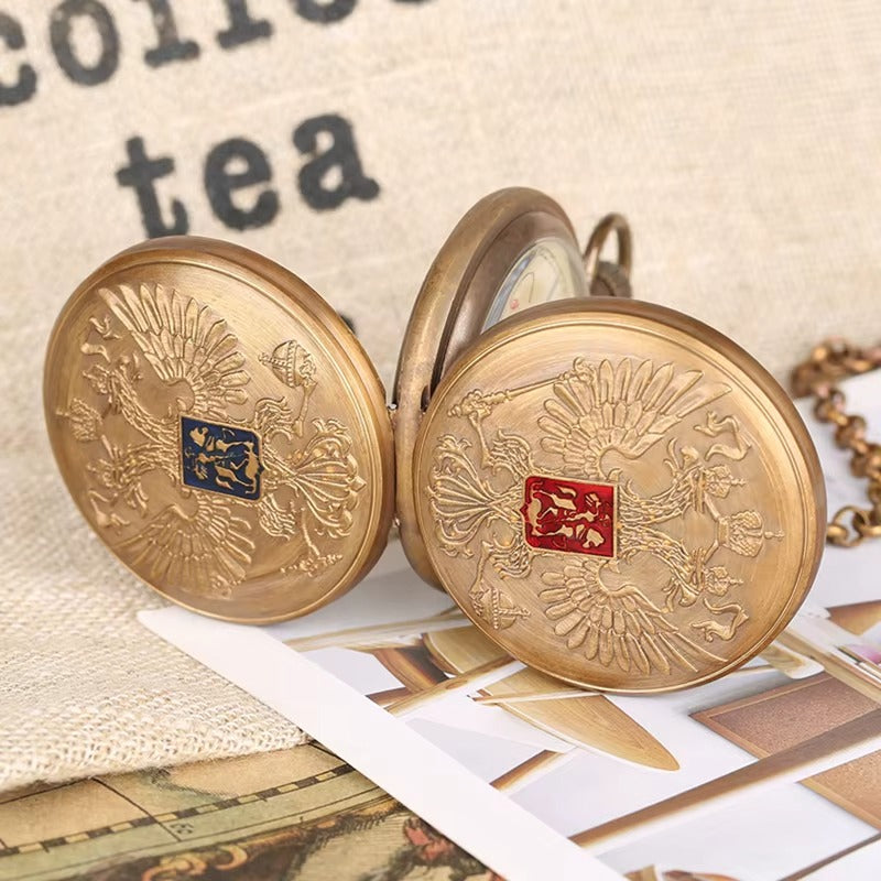 Montre Gousset Mécanique Tourbillon Aigle Double Tête Bronze Collection