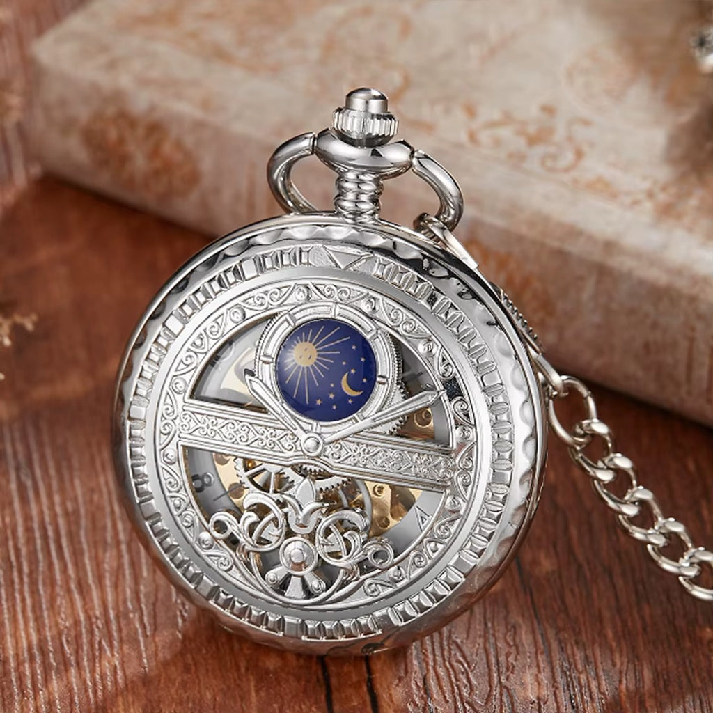 Montre Gousset Mécanique Squelette Vintage Pendentif Argenté Luxe