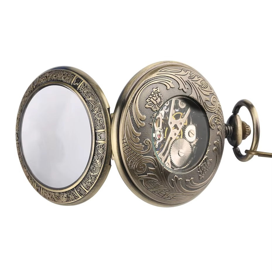 Montre Gousset Mécanique Chasseur Noir Chiffres Romains Bleus