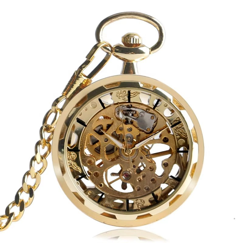 Montre Gousset Mécanique Steampunk Squelette Pendentif Or
