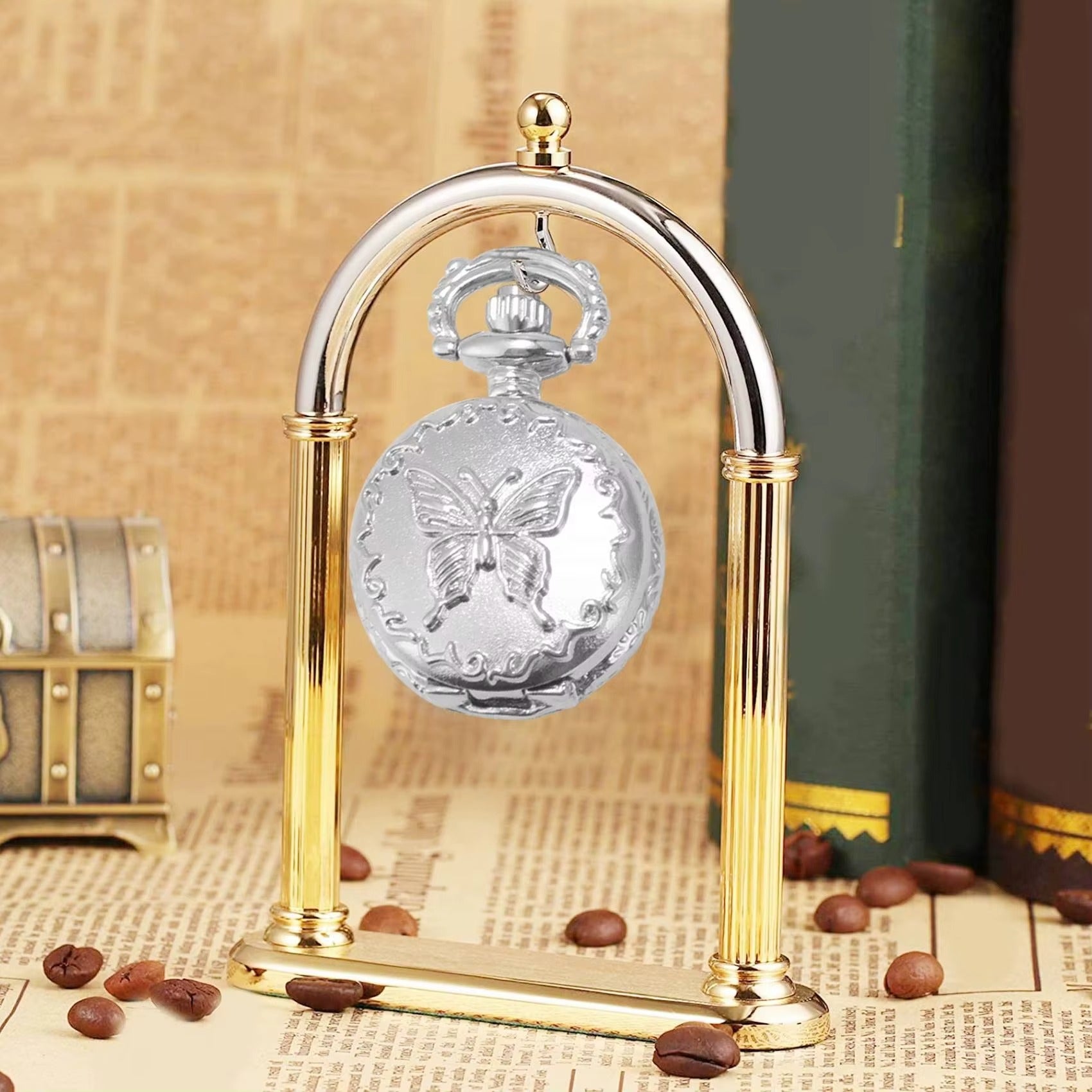 Présentoir Support Montre de Poche Acier Inoxydable Bronze