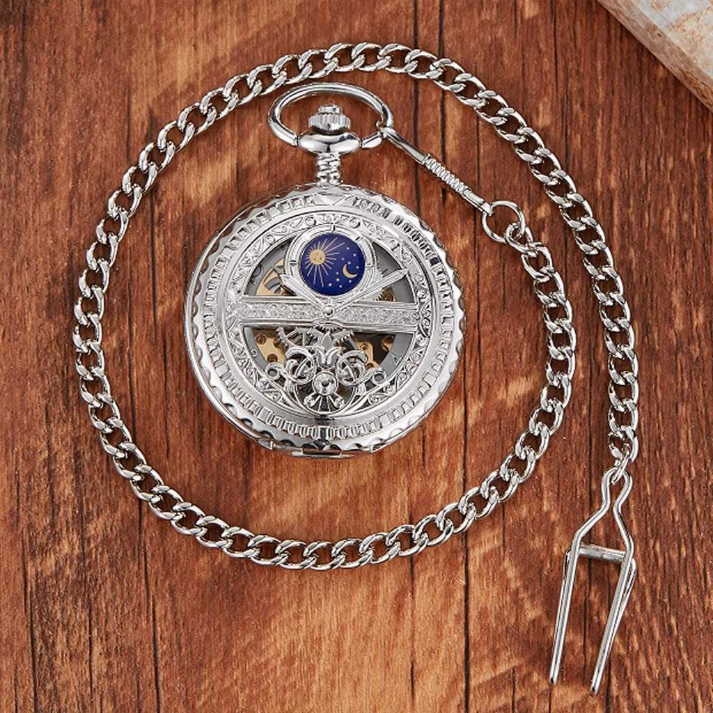 Montre Gousset Mécanique Squelette Vintage Pendentif Argenté Luxe