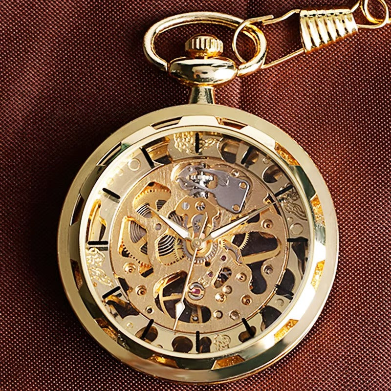 Montre Gousset Mécanique Steampunk Squelette Pendentif Or