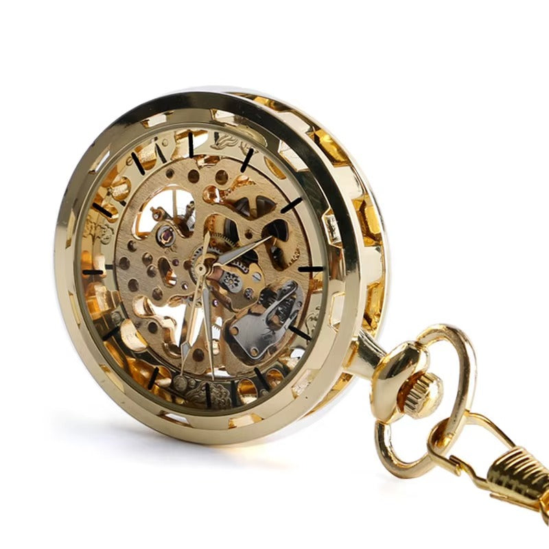 Montre Gousset Mécanique Steampunk Squelette Pendentif Or