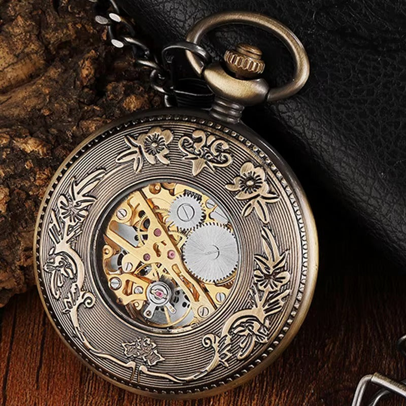 Montre Gousset Mécanique Squelette Vintage Pendentif Argenté Luxe