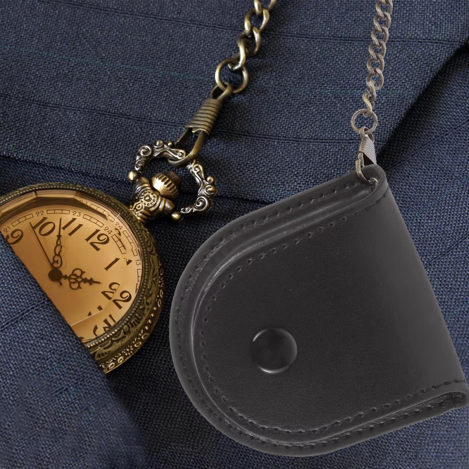 Pochette de Protection Montre à Gousset en Cuir avec Chaîne