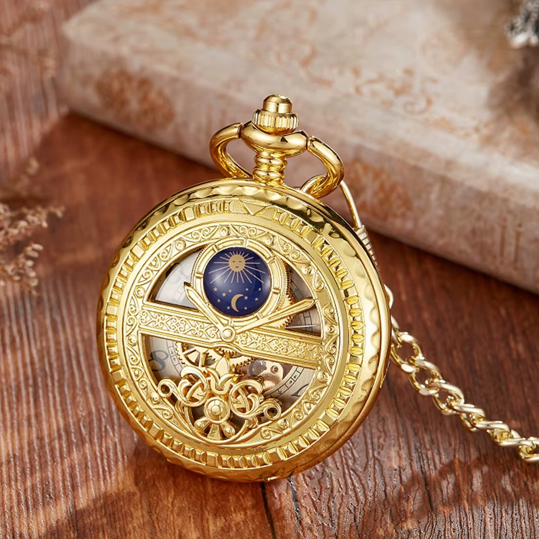 Montre Gousset Mécanique Squelette Vintage Pendentif Argenté Luxe