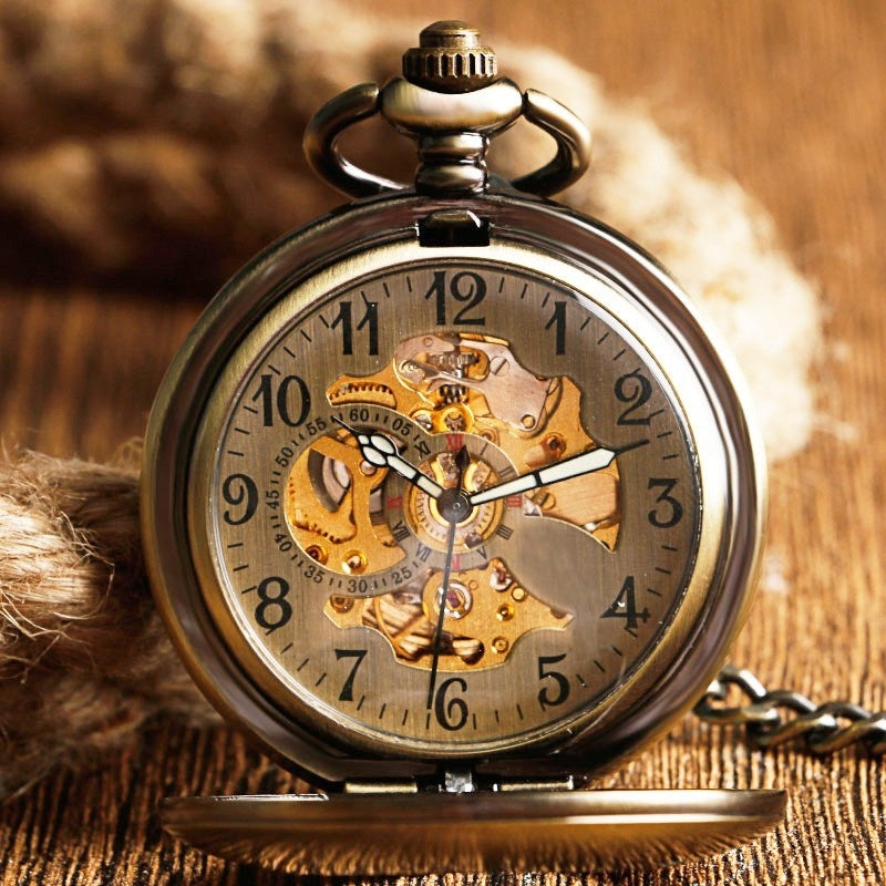 Montre Gousset Mécanique Squelette Automatique Cadran en chiffres