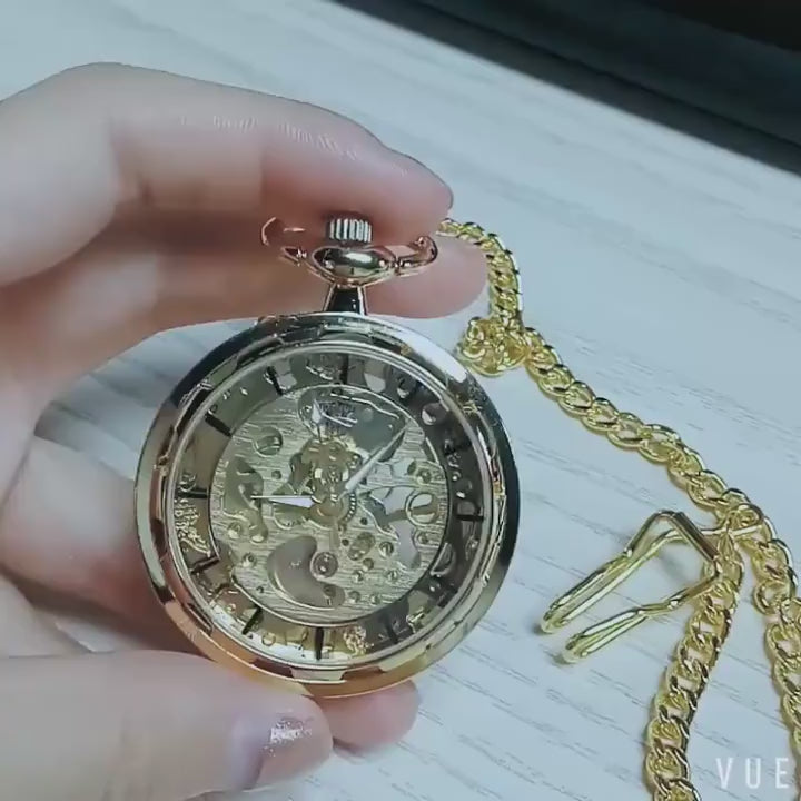 Montre Gousset Mécanique Steampunk Squelette Pendentif Or