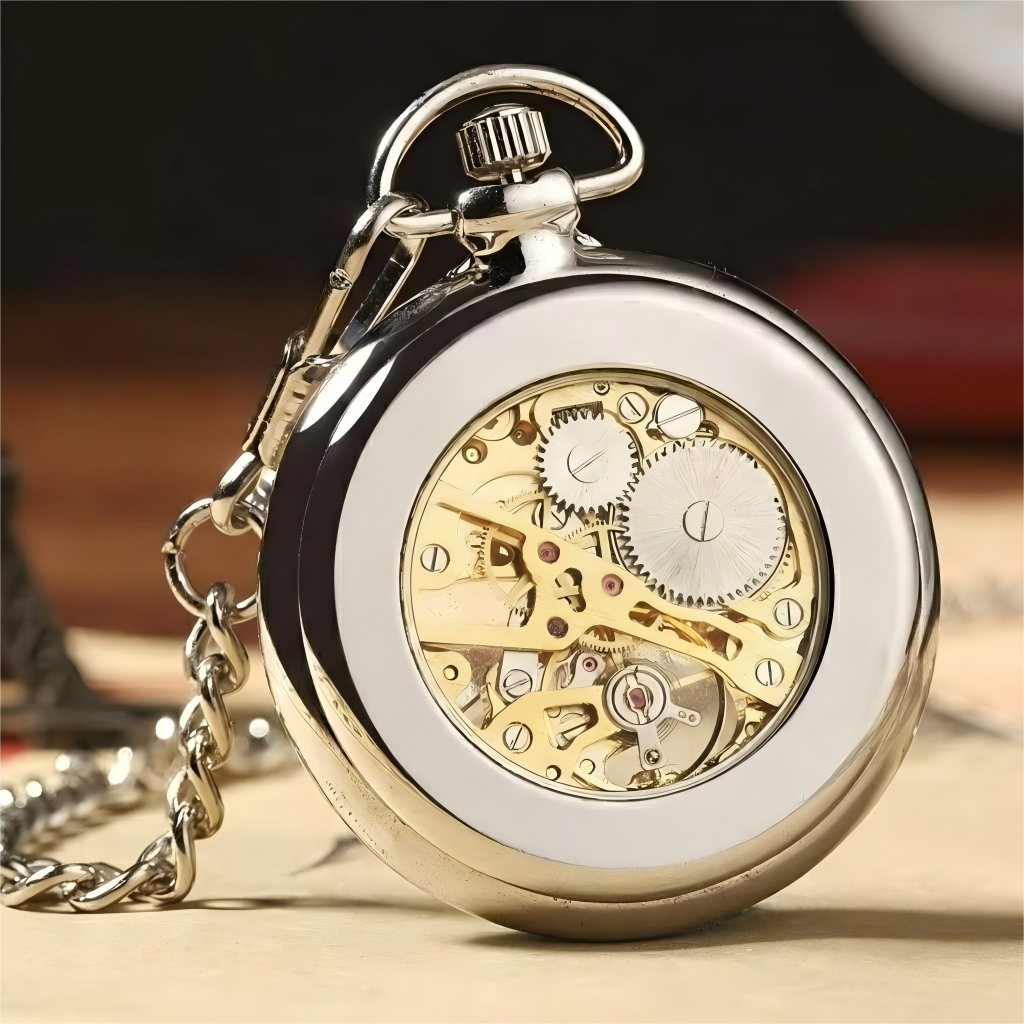 Montre Gousset Mécanique Squelette Remontage Manuel Argenté Luxe