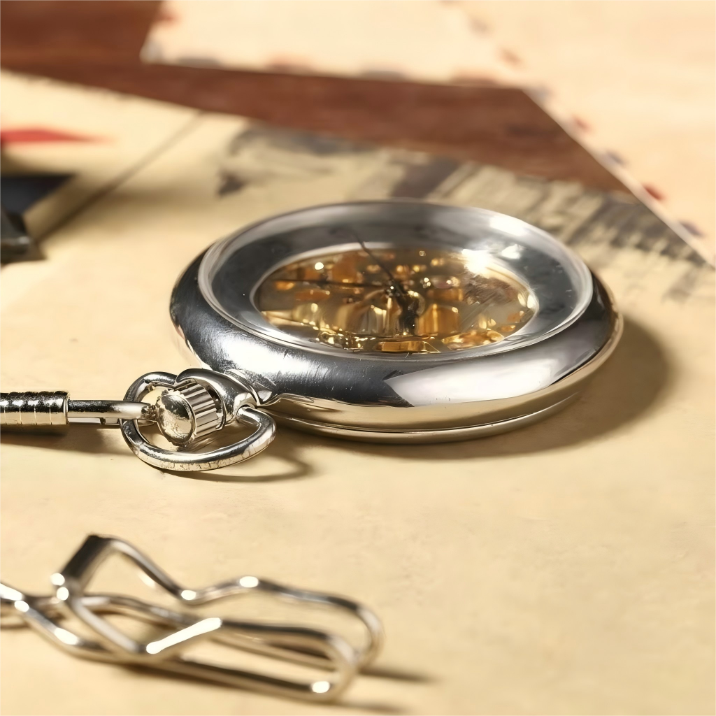 Montre Gousset Mécanique Squelette Remontage Manuel Argenté Luxe