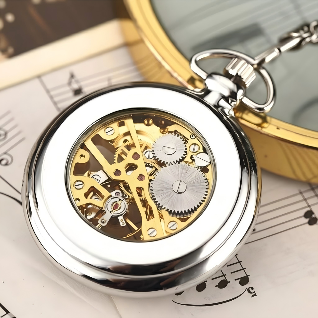 Montre Gousset Mécanique Squelette Remontage Manuel Argenté Luxe